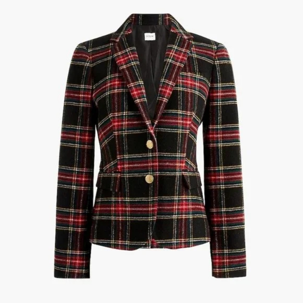 New J.Crew Wool-blend schoolboy blazer Black Tartan Plaid - Picture 7 of 12